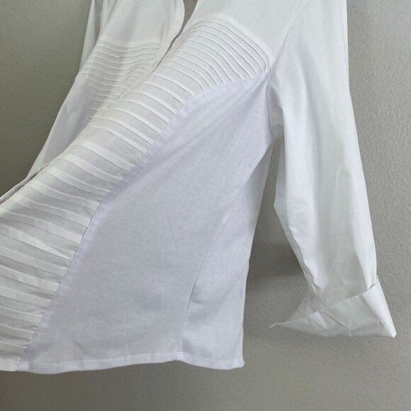 Zag & Rachel Woman Plus 1X White Button Up Pleated Shirt 3/4 Sleeve Blouse - Picture 9 of 11